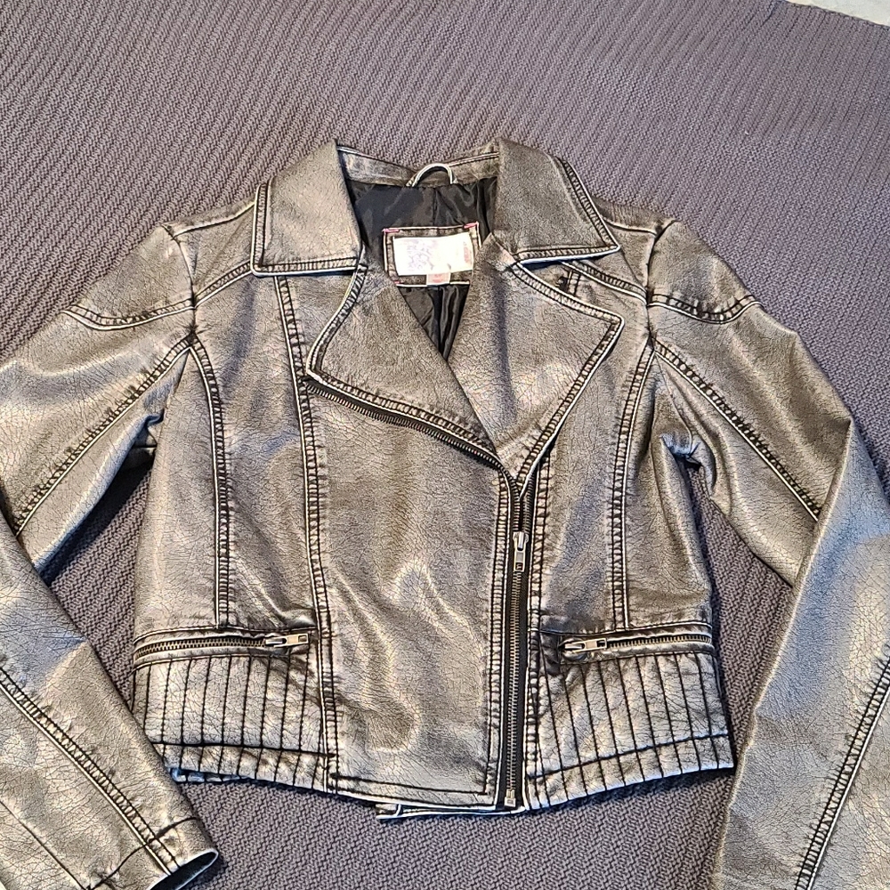 Faux leather gray motorcycle jacket